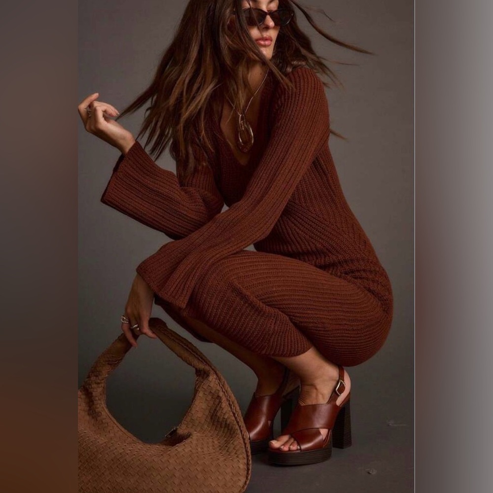 12th Tribe Brown Ribbed Jumpsuit